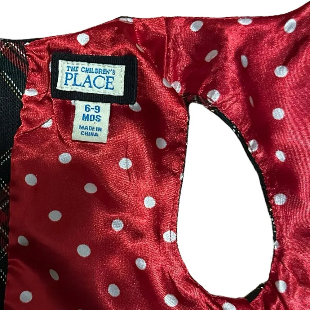 The Children's Place‎ Red Tartan Plaid Sleeveless Christmas Dress Bow 6-9M